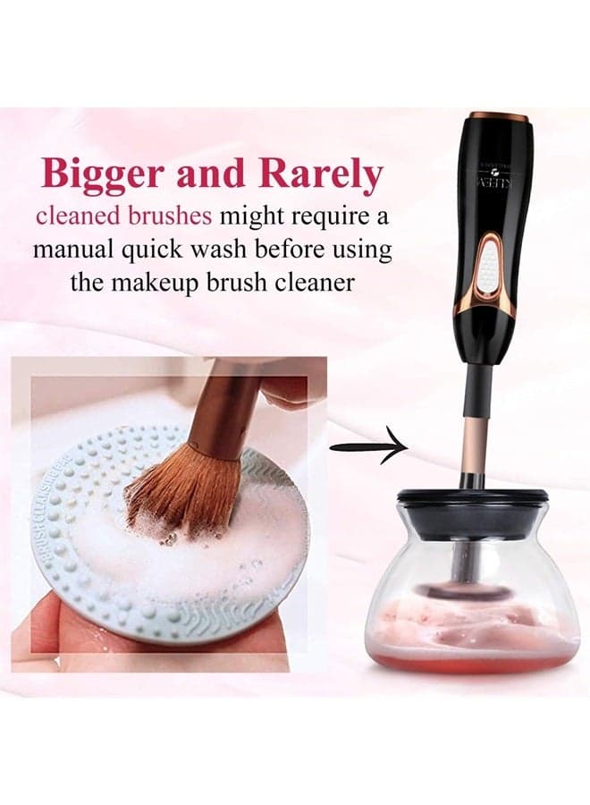 Electric Makeup Brush Cleaner Machine with FREE Makeup Cleaner Shampoo - Automatic Makeup Brush Washing Machine and Spinning Dryer with Rubber Collars - Clean, Rinse and Dry in Seconds