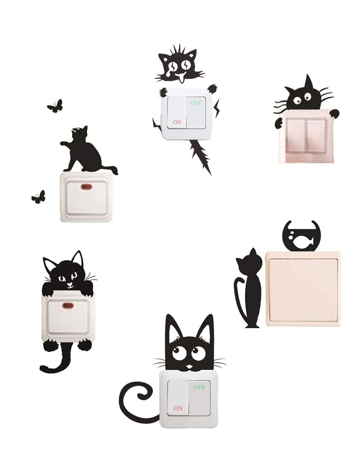 Removable Switch Sticker 6 Pcs Cute Black Cats Cartoon Wall Sticker Light Switch Decor Decals Family DIY Decor Art Stickers Home Decor Wall Art for Kids Living Room Office Home Decoration