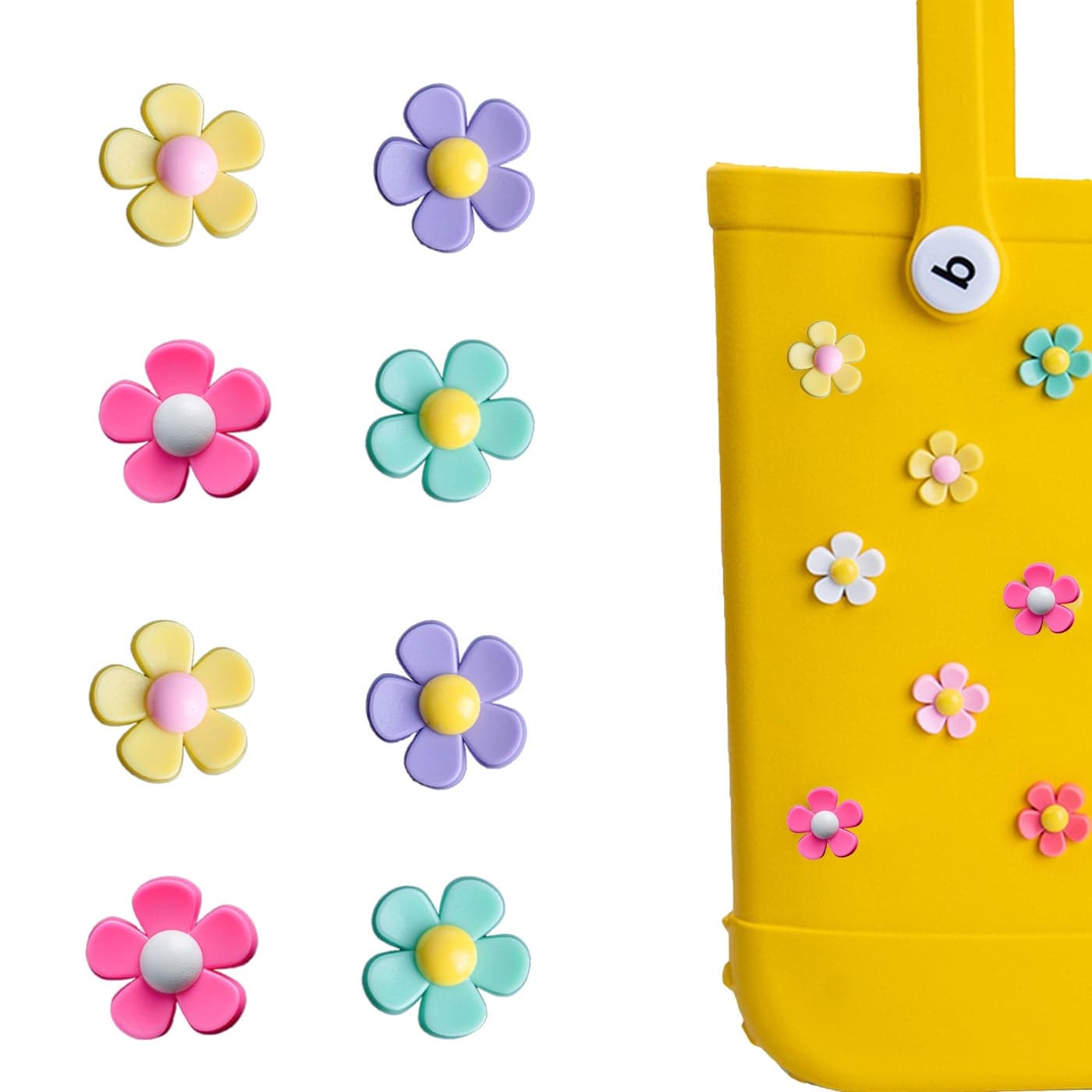 LIGHUFEIC 8 Pcs Flower Charm Accessory for Bogg Bags and Simply Southern Totes Decorative Accessories toCustomize Your Beach Tote Bag