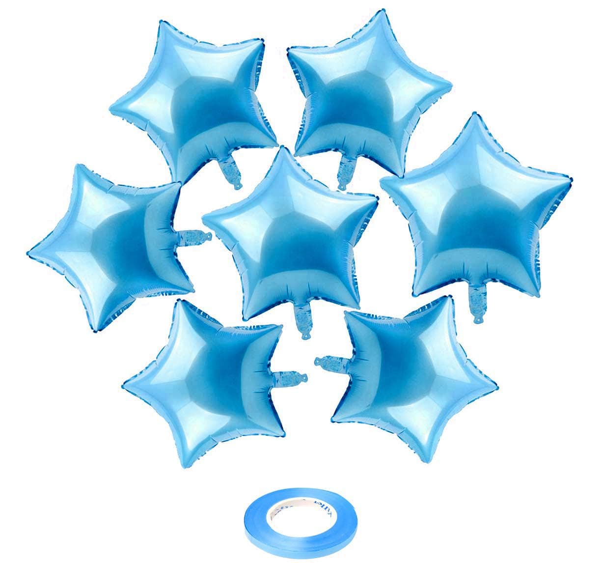 AMFIN® (Pack of 25) 9 Inch Small Star Shape Blue Foil Balloon with Ribbon for Birthday, Wedding, Anniversary, Welcome Baby Shower, Kids Party, Home Decoration - Blue