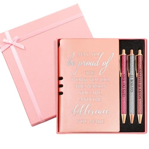 Resurhang 5 Pcs Employee Appreciation Gift Leather Journal Notebook 3 Ballpoint Pens with Box Thank You for Boss Nurse Medical Assistant Lady Coworker Teacher Social Worker Volunteer(Rose Gold)