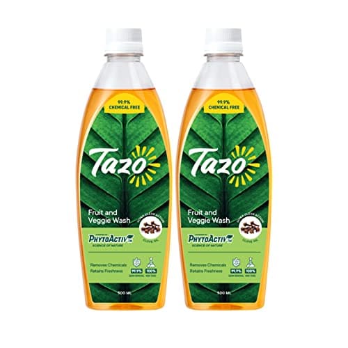 Tazo Fruit & Vegetable Wash Liquid (500ML, Pack of 2), Biodegradable, Natural & Plant Powered, Removes Dirt, Germs, Pesticides & Waxes, Free From Chlorine, Alcohol & Leaves No Aftertaste