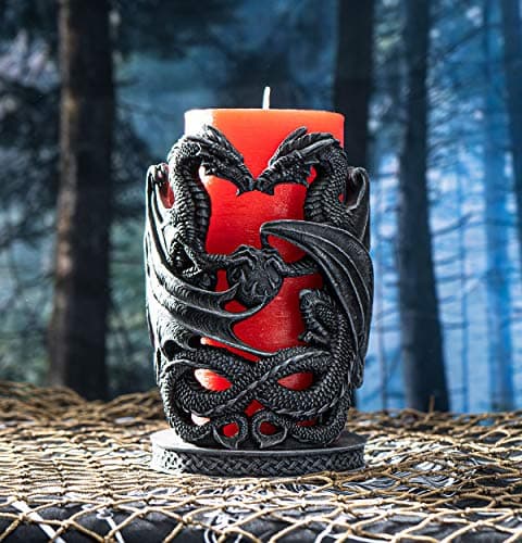 SUMMIT COLLECTION Fantasy Double Dragons Orb Guardian Stone Dragon Protectors Tabletop Wine Holder Pillar Candle Holder