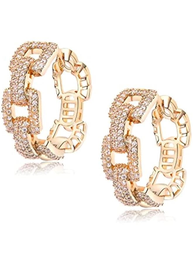 925 Sterling Silver Post Hoop Earrings for Women Multicolored Crystal Cubic Zirconia Chunky Silver Gold Hoop Earrings Fine Jewelry Gifts for Her