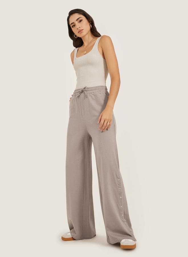 Solid Side Snap Button Hem Joggers