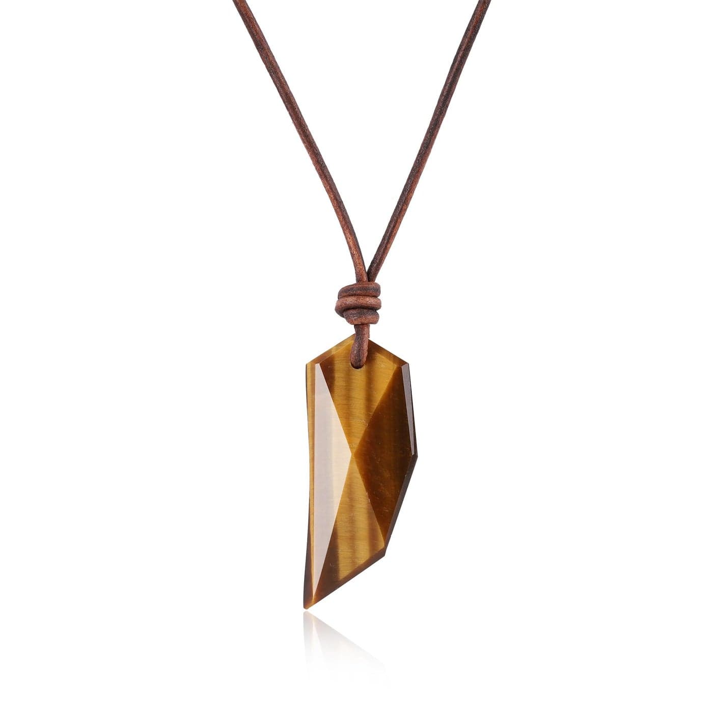 COAI Genuine Leather Necklace Wolf Tooth Necklace Stone Necklace for Men Women, Tiger Eye Necklace