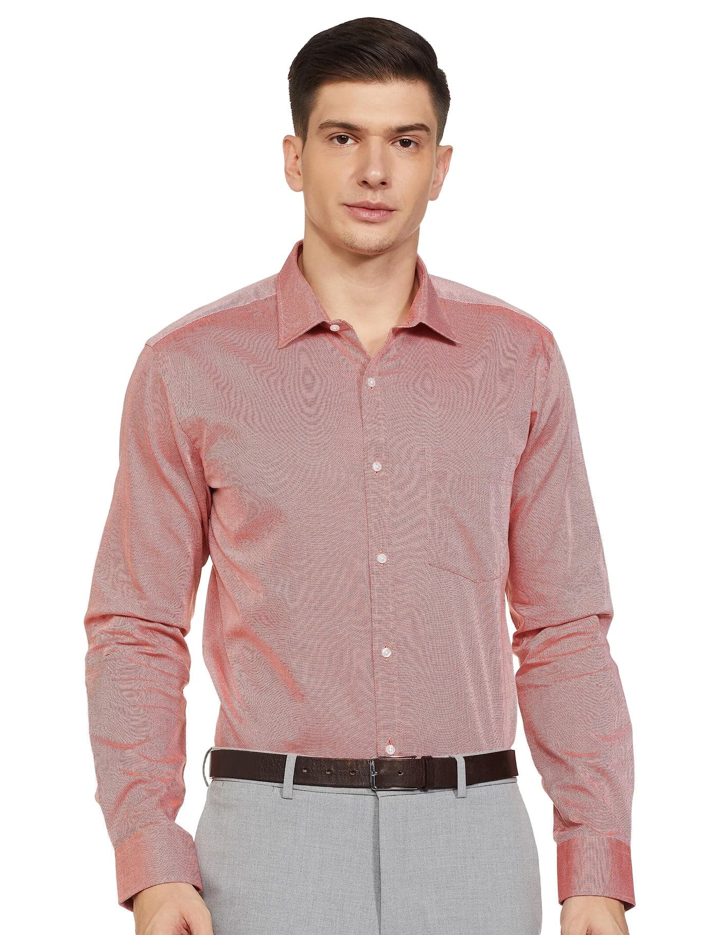 Park Avenue Cotton Men's Structure Slim Fit Shirt (PMSX17126-E4_Medium Orange