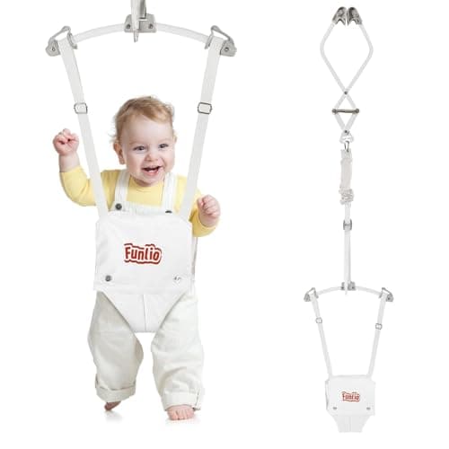 FUNLIO Baby Door Jumper for 624 Months with Door Clamp Bearing 40 Lbs Baby Jumper Doorway with Strong Spring Adjustable Strap Portable Infant Baby Bouncer CPC CE Certified White