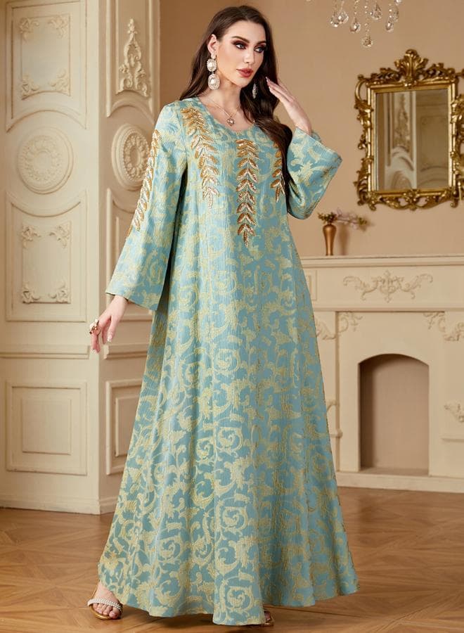 Women Texture Fabric Patch Detail Jalabiya