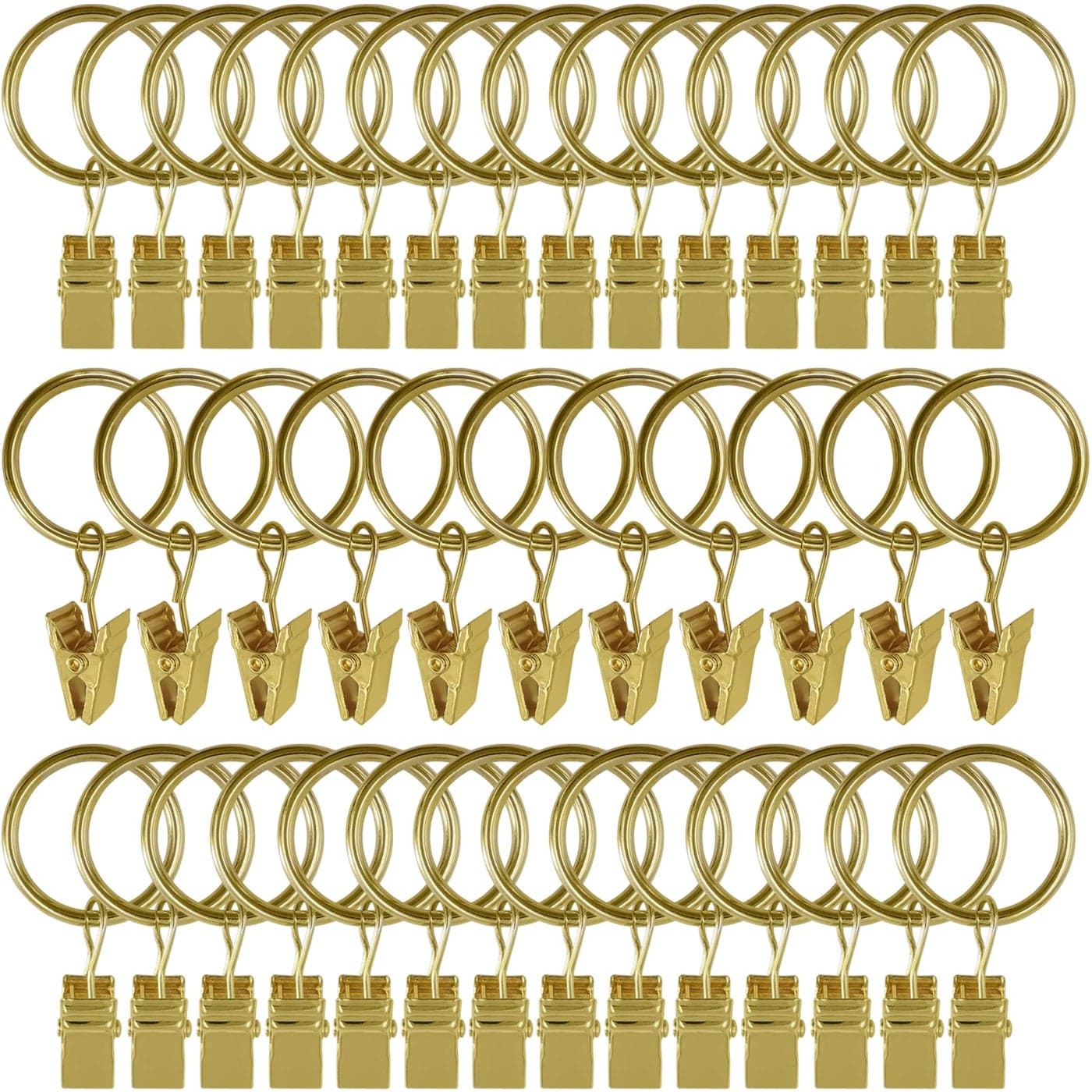 AMZSEVEN 100 Pack Metal Curtain Rings with Clips Drapery Clips with Rings Drapes Rings 1 in I D Fits Diameter 68 in Curtain Rod Gold Color