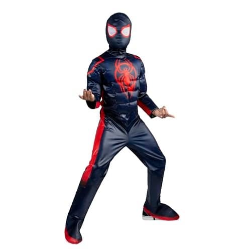 MARVEL Boys Deluxe Spider Man Miles Morales Costume Kids Spiderman SpiderVerse Outfit with Mask L 1214