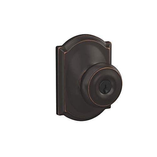 Schlage F51A GEO 716 CAM Georgian Door Knob with Camelot Trim, Keyed Entry Lock, Aged Bronze