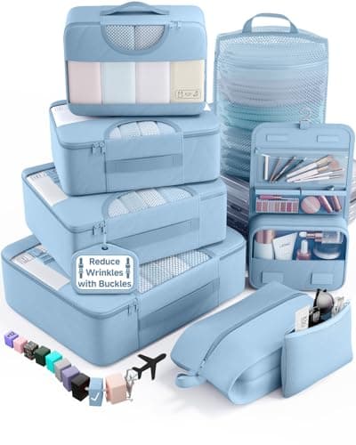 Veken 8 Set Packing Cubes for Travel EssentialsAntiWrinkle Buckled Suitcase Organizer for Shoe Toiletry BagCarry On Luggage Bag for Airplane College Dorm Room AccessoriesWomen Men Gifts