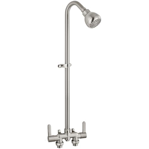 Aolemi Outdoor Shower Fixtures 31 Exposed Shower System with Shower Head 2Handle Outdoor Shower Kit 3 Inch Center Brass Mixing Valve Brushed Nickel