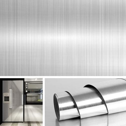 HOME13™ Wallpaper Self Adheisve Silver Brushed Contact Wallpaper Vinyl Removable Waterproof Kitchen Cabinet Countertop (24x120 Inches, Silver Brushed)
