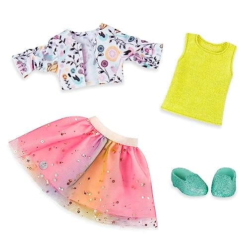 Glitter Girls – 14-Inch Doll Clothes - Shimmer Glimmer Floral Fashion Doll Clothes & Accessories – Urban Top, Flower Jacket & Tutu Skirt Outfit – for 3+ Years Year Old Girls