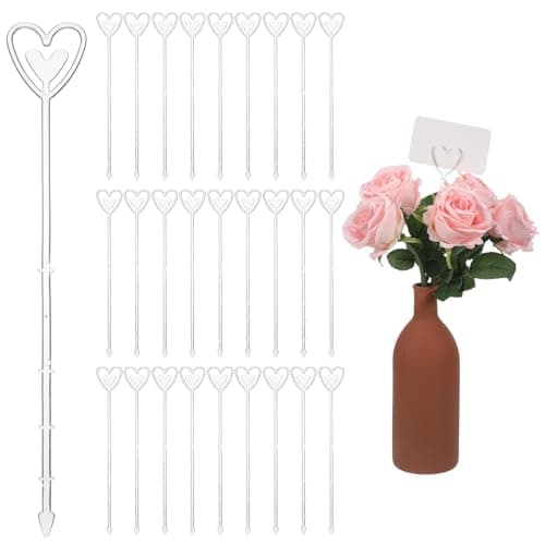 25 Pcs Heart Floral Picks Durable Plastic Card Holder Sticks for Bouquets Wedding Valentines Day Decorations Versatile Floral Arrangement Supplies Gift Card Holders