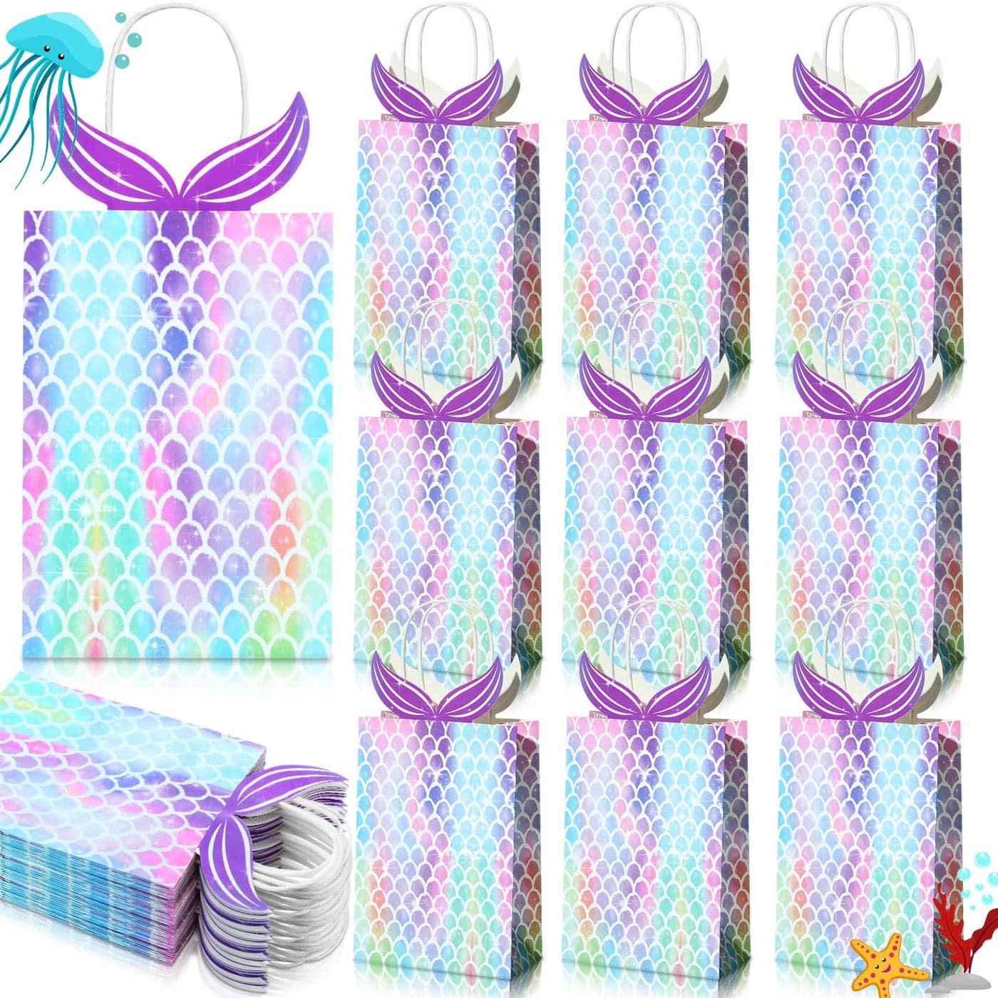 Chinco Mermaid Gift Bags Party Favors Bags Goodie Candy Treat Bags with Handle Mermaid Party Supplies for Girls Birthday Baby Shower Little Decorations24 Pieces