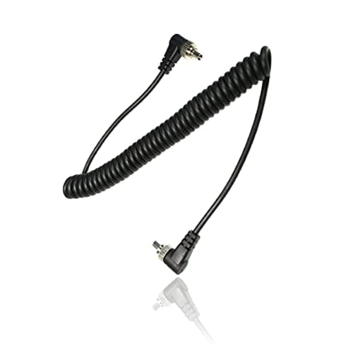 Foto&Tech Male to Male M-M Flash PC Sync Cable Cord 12-Inch Coiled Cord with Screw Lock Compatible with Nikon, Canon, and Most DSLR Cameras Flash Trigger (Male to Male Flash PC Sync Cable)