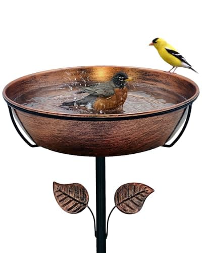 OUISJYER 3 Deep Metal Bird Bath for Outdoors Removable 13 Dia Bowl with Stable Upgrades Stake Easy to Clean Birdbaths for Garden Yard Lawn Decor 14 Gallon