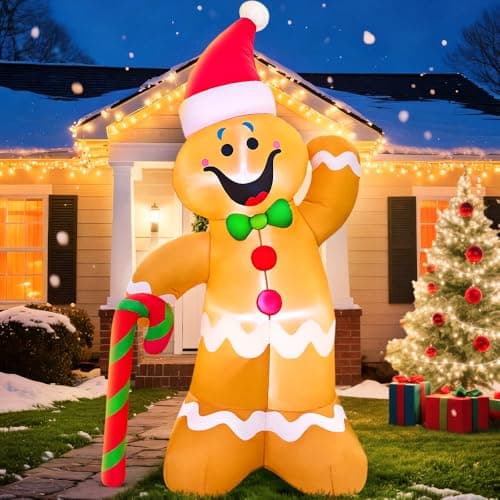 6FT Inflatable Christmas Decorations Christmas Blow Up Yard Decorations with LED Light Up Gingerbread Inflatable Outdoor Decorations for Xmas Yard Decor