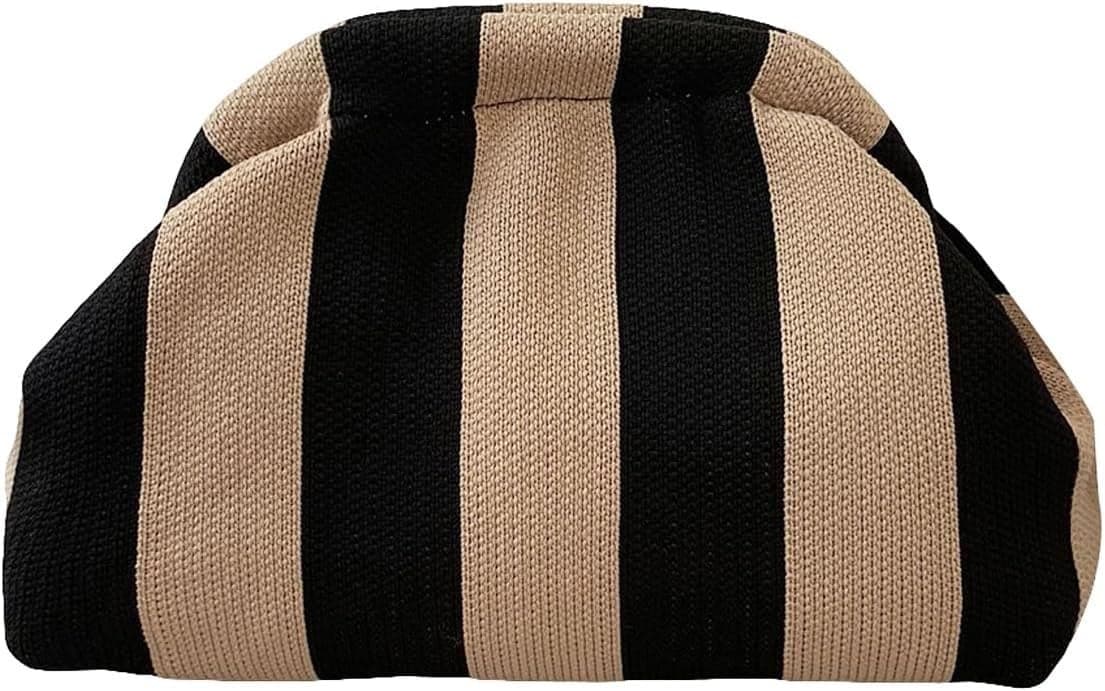 Kawn® Women’s Striped Crochet Clutch Purse | Woven Handcrafted Shoulder Handbag | Kiss-Lock Dumpling Style Evening Clutch for Daily Use & Outings