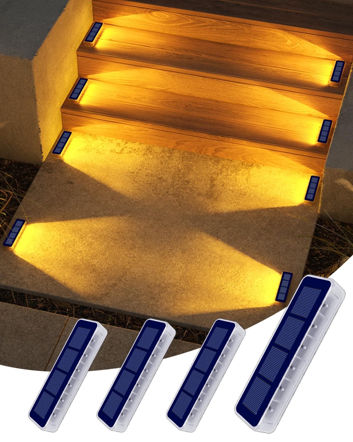 DetarZinLED Solar Step Lights for Outside,4 Pack Solar Stair Lights Outdoor Waterproof,Warm White Deck Light Solar Powered Waterproof for Steps,Stairs,Walkway,Sidewalk,Patio,Pathway