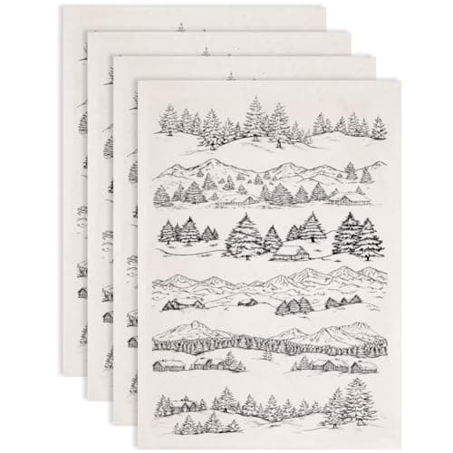 SUPERDANT 4PCS Mountain Underglaze Paper Transfer Pine Tree Transfer Paper for Clay Ceramic Porcelain Under Glaze Transfers for Pottery Enamel Decals Black Underglaze Rustic Cabin Handcrafted Gifts