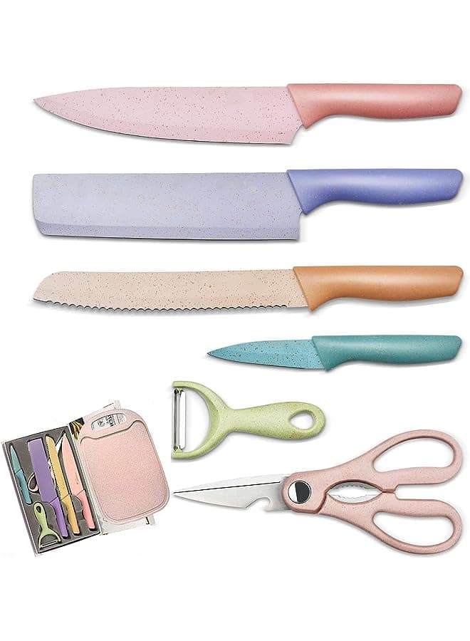 Pcs Colorful Knife Set with Cutting Board, Non-Stick Blades with High-Graden Stainless Steel Kitchen Knives Sets, Chef Knives for Home, Camping, Hiking, RV, Travel, Picnicking and BBQ