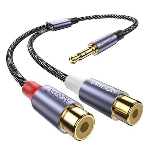 MOSWAG 35mm to RCA Cable 1 Pack AUX to 2RCA Y Splitter Cable 35mm Male to 2 RCA Female Headphone Jack Compatible with SmartphonesMP3TabletsSpeakersHome TheaterHDTV and More