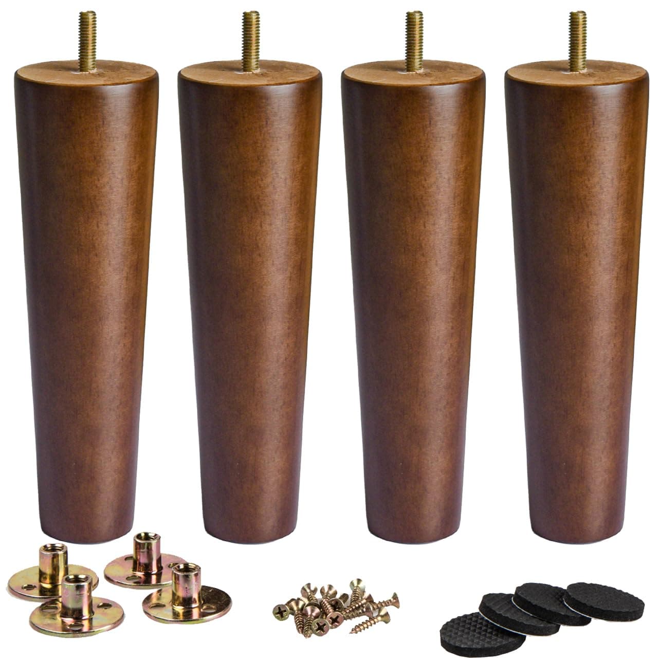 La Vane 5 inch 12cm Wooden Furniture Legs Set of 4 Walnut Solid Wood Tapered M8 Furniture Replacement Feet with PreDrilled 516 Inch Bolt Mounting Plate Screws for Sofa Chair Couch Ottoman