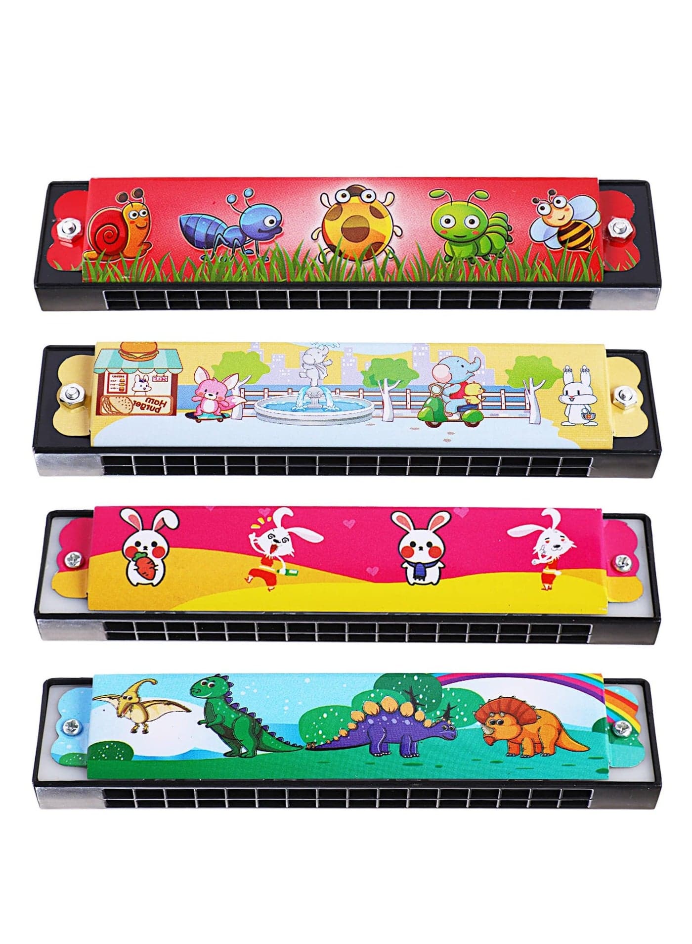 Harmonica for Kids Adults Beginners, 4PCS Diatonic 16 Holes C Key Harmonica, Cute Cartoon Printed Mouth Organ Beginner, Children, Kids, Musical Instrument Gift