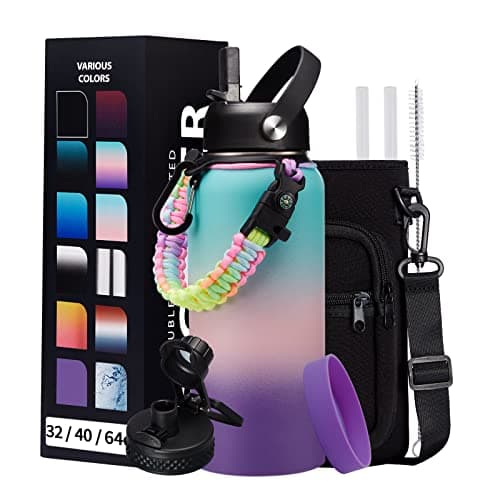 DIGJUPER Insulated Stainless Steel Water Bottle 324064128 oz Water Bottles with Straw Spout Lids Paracord Handle and Carrier Pouch Workout Water Flask Bottle for Women Men Sport Activities