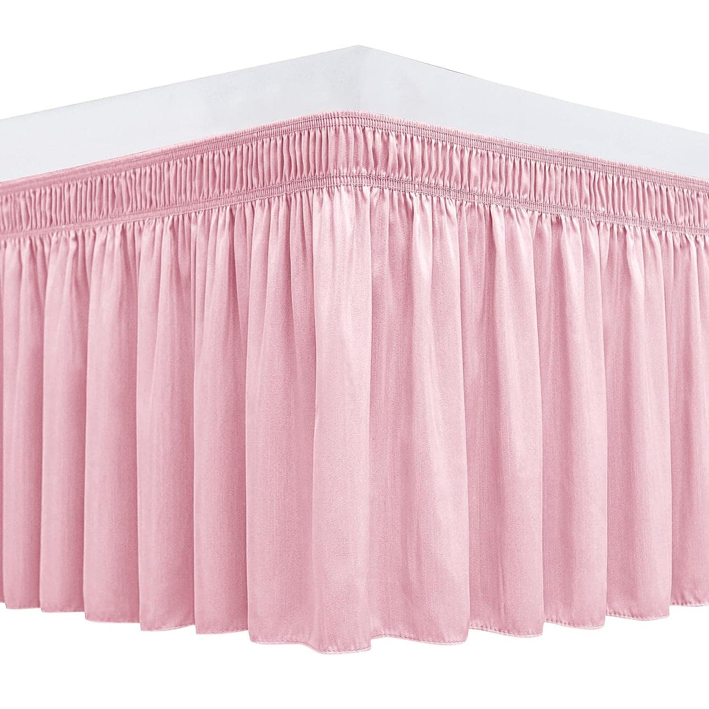 Biscaynebay Wrap Around Bed Skirts for Queen Beds 15 Drop Pink Adjustable Elastic Dust Ruffles Easy Fit Wrinkle Fade Resistant Silky Luxurious Fabric Machine Washable