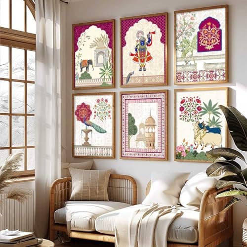 KOTART Traditional Indian Wall Art Madhubani Paintings for Living Room | Pichwai Art Painting for Wall Decoration | Framed Wall Painting for Home Room Bedroom Office Wall Décor | Wall Poster With frames | Wall Paintings For Home Decoration | Indian Wall Art Home Decor Frames | set of 6 (A, 13x17 inc