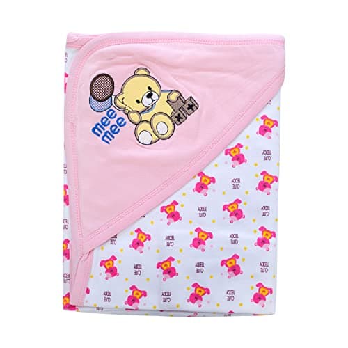 Mee Mee 100% Soft Cotton Hooded Baby Wrapper Cum Warmer, Blanket with Hood for New Born Baby 0 to 6 Months (Hood-Pink)