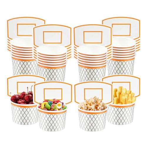 LYART 48Pieces Basketball Hoop Snack Cups for Basketball Birthday Party Decorations Supplies, Basketball Decor Themed Party Favors, Disposable Paper Snack Food Bowl, 8 oz(48)