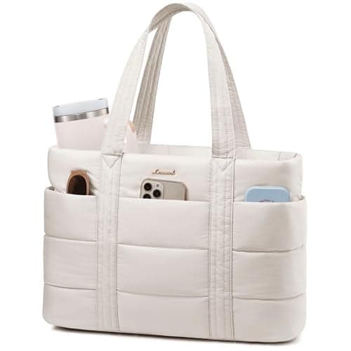 LOVEVOOK Tote Bag for Women, Large Puffer Work Tote Bag for 15.6 Inch Laptop, Lightweight Travel Tote with Zipper Gifts for Women