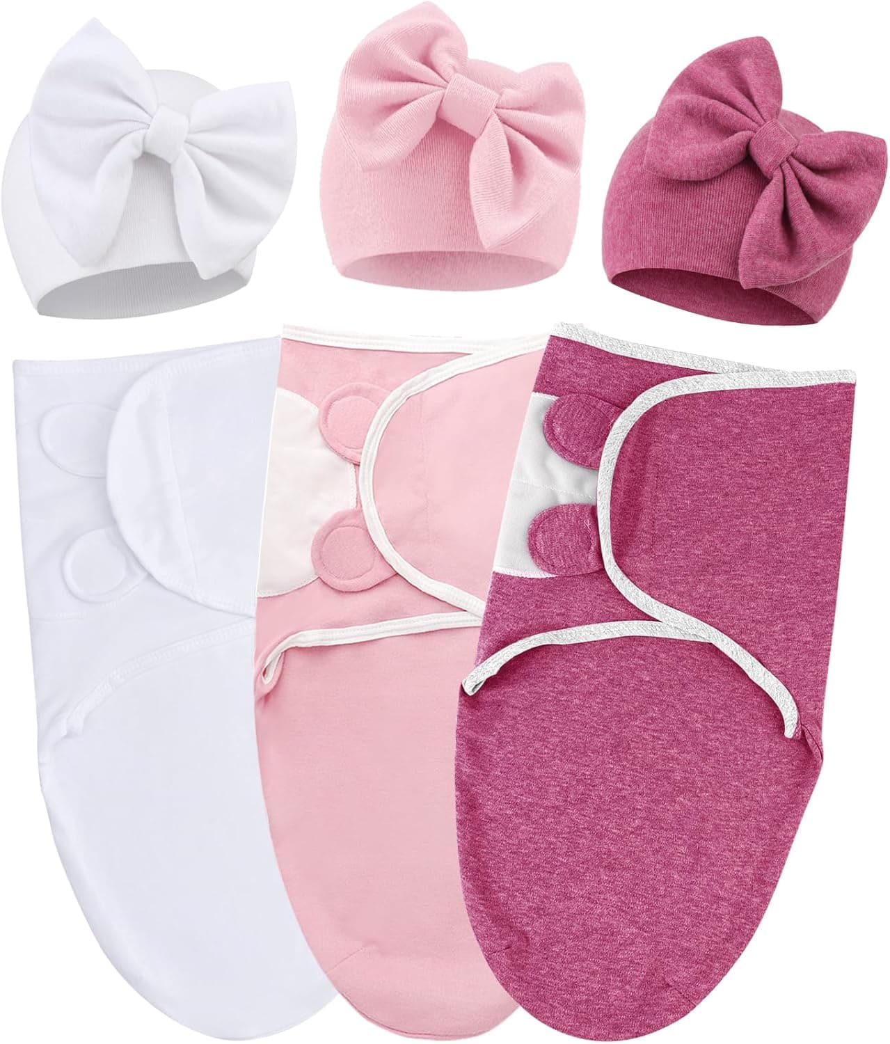 Baby Swaddle Sleep Sacks with Big Bow Hats Cotton Adjustable Swaddle Blankets Wrap Nursery Swaddles for Newborns Boy Girl Infant 03 Months