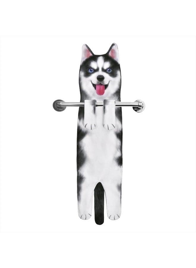Funny Husky Dog Puppy Hand Towels for Kitchen Bathroom - Dog Mom Gifts for Women Dog Dad Gifts for Men- Mothers Fathers Days Valentines Day Housewarming Gifts for Dog Lovers
