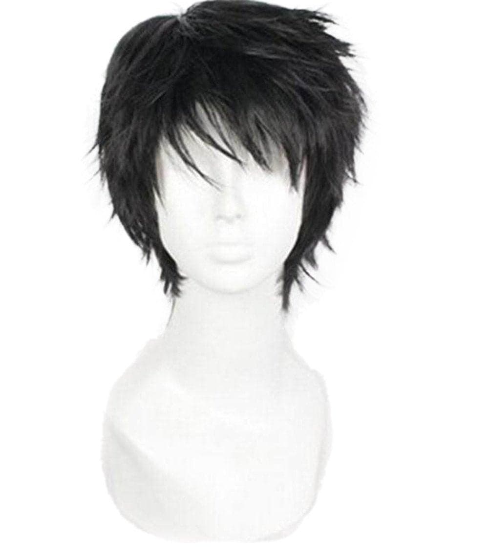 OYSRONG Short 11.81'' Black Men Curly Multifunction Fluffy Layered Frizzy Cosplay Heat Resistant Fibre Halloween Wig