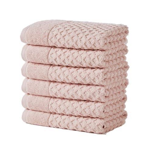 Great Bay Home Pink Bath Towels - 100% Cotton 6 Pack 26x16 Hand Towel Set - Absorbent, Durable, Quick-Dry Towels for Bathroom (Blush)
