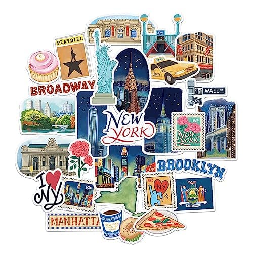 Navy Peony Iconic New York City Travel Stickers (28pcs) – New Yorker Decals for Scrapbooks, Journals