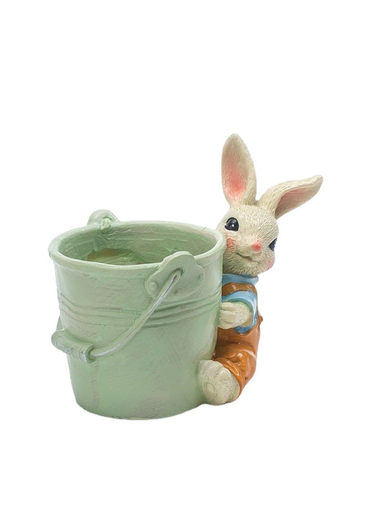Large-Caliber Bunny Creative Personality Outdoor Nordic Style Succulent Plant Pot Resin Craft Ornaments (Green Bucket Rabbit Basin)