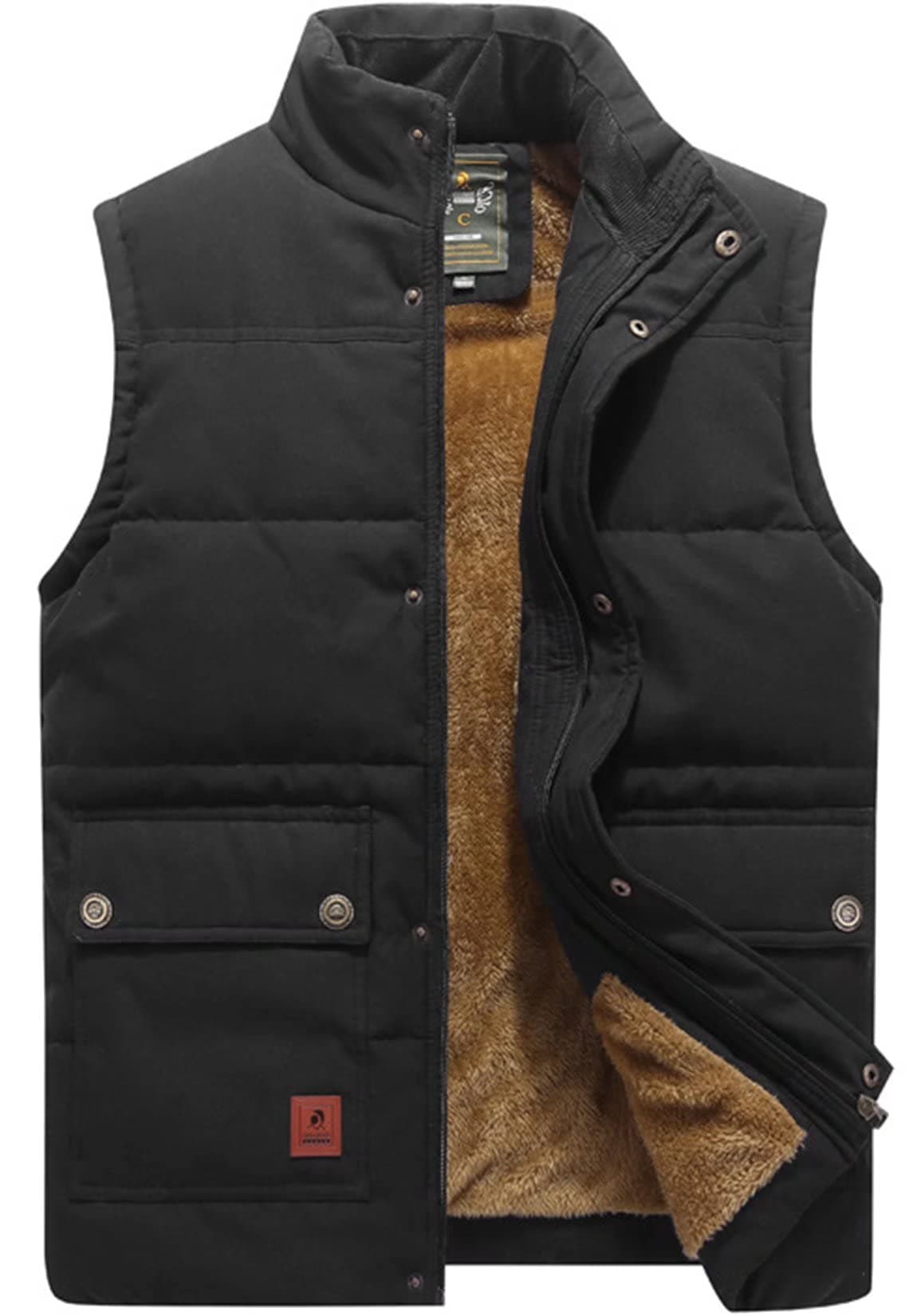 VtuAOL Men's Casual Outdoor Padded Vest Fleece Stand Collar Sleeveless Jackets Black Asian 3XL/US L