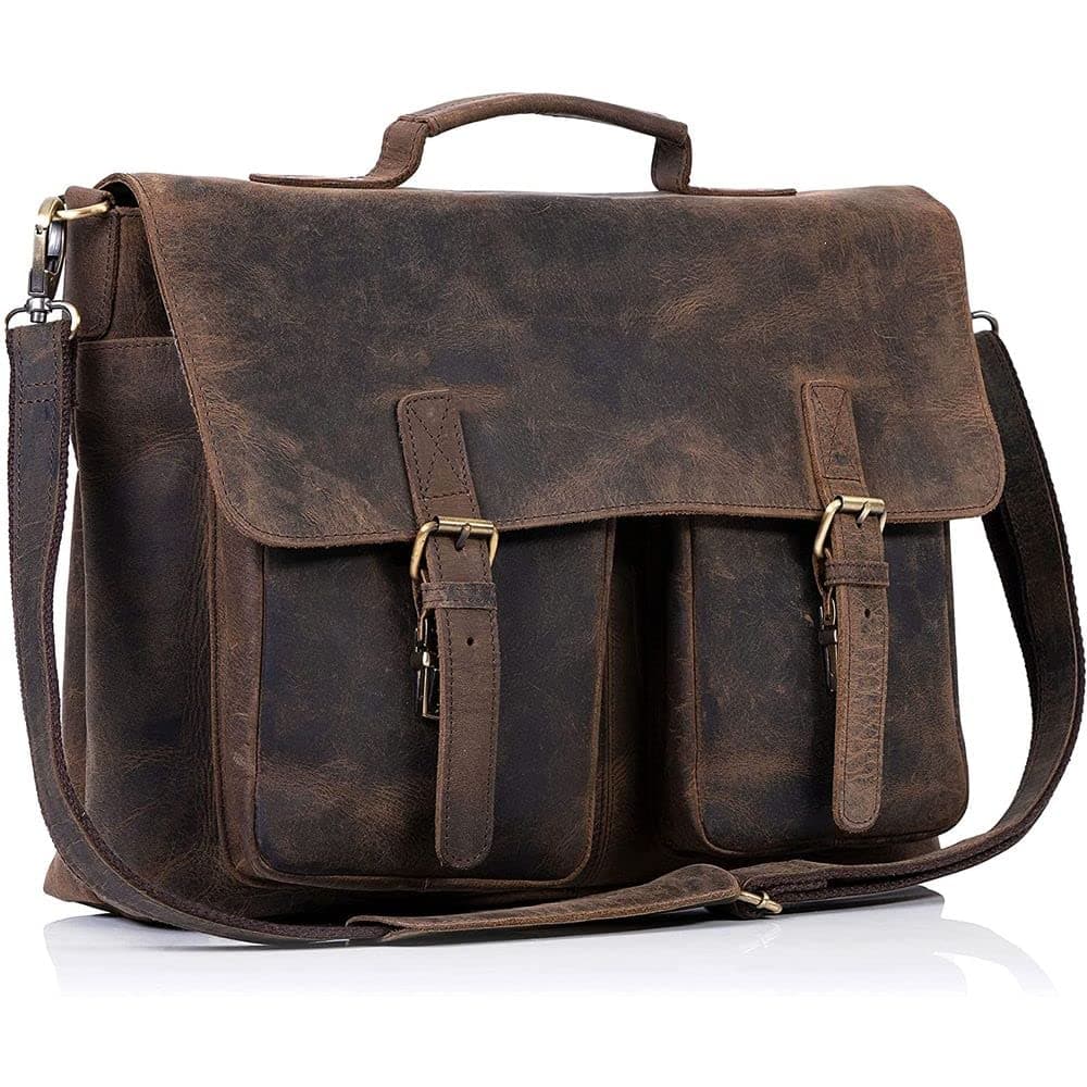 KomalC 16 Inch Leather briefcase Laptop Messenger Bags for Men and Women Best Office Satchel Bag