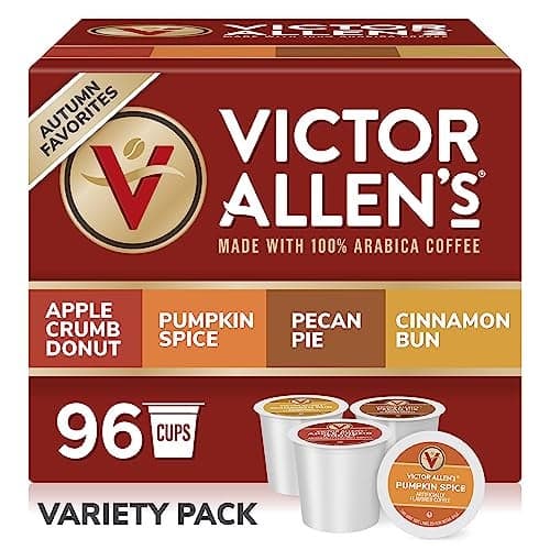 Victor Allen's Coffee Autumn Favorites Coffee Variety Pack (Apple Crumb Donut, Pumpkin Spice, Pecan Pie, Cinnamon Bun), 96 Count, Single Serve Coffee Pods for Keurig K-Cup Brewers