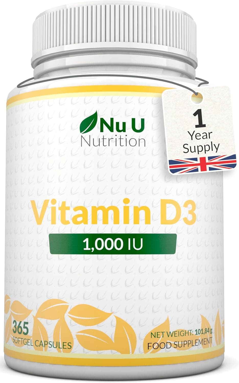 Vitamin D 1000IU 365 Softgels Capsules 1 a Day 1 Year Supply High Strength Vitamin D Supplement Cholecalciferol VIT D3 Made in The UK Nu U Nutrition