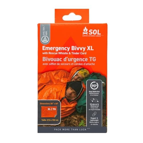 SOL Emergency Bivvy XL w/Rescue Whistle - Reflects up to 90% Body Heat - Waterproof Emergency Blanket for Survival Gear - 84" x 60" - 5.8 oz - Orange