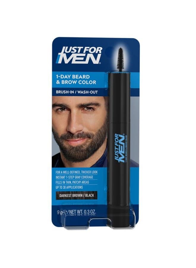 1-Day Beard & Brow Color, Temporary Color for Beard and Eyebrows, For a Fuller, Well-Defined Look, Up to 30 Applications, Darkest Brown/Black